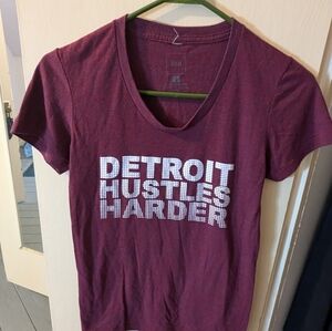 Detroit Hustles Harder Swoop Neck T-shirt